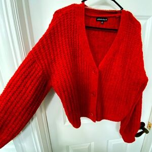 Red Cropped Button Front Cardigan